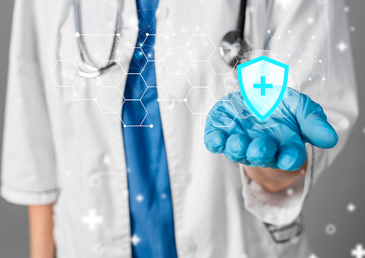 medical banner with doctor wearing glove