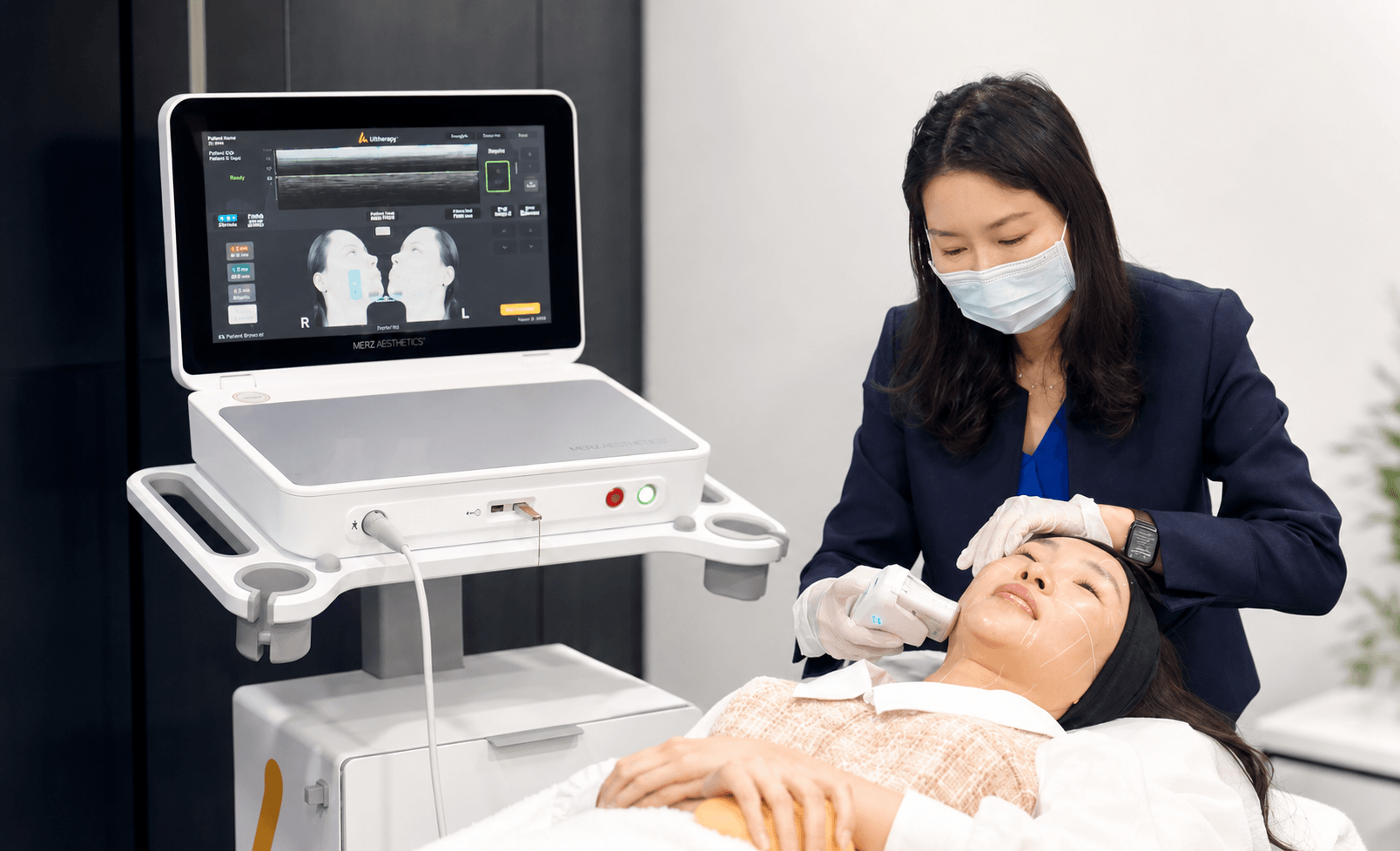 Dr soh performing Ultherapy PRIME skin lifting treatment on a patient in Singapore